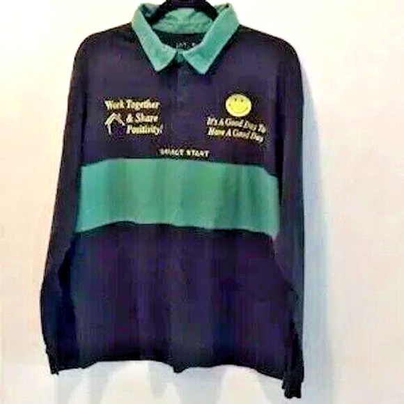 SMILEY ORIGINALS MEN’S BLACK COLLARED SHIRT Sz L - Picture 3 of 6